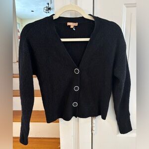 KIER + J Black Button-Up Women's Cardigan 100 % cashmere -ribbed soft, size M